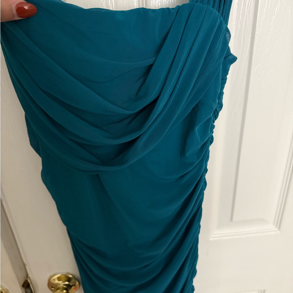 Teal Draped Women’s Dress - Elegant Ruched Design